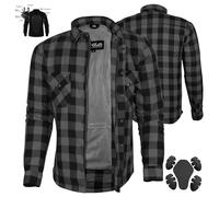 Chemise de protection en flanelle à rayures doublée en Kevlar Aramide Noir et gris avec protection amovible CE 1621-1