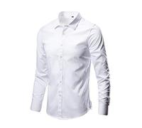 Chemise de smoking unie à manches longues pour homme - Sans repassage - Blanc - Sans plis - Chemise de travail Oxford extensible décontractée - Coupe régulière - Haut décontracté pour col boutonné