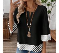 Chemise de travail ample à manches 3/4 pour femmes de grande taille, col en V, motif à pois noir et blanc, style rétro pour les déplacements quotidiens, idéal pour la Fête des Mères 0XL,1XL,2XL,3XL,4X