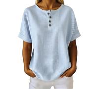 Chemise décontractée à manches courtes pour femme, boutonnée sur le devant avec motif rayé discret, coupe légère et tissu doux, parfaite pour les sorties quotidiennes ou le travail décontracté (Light