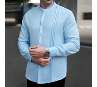 Chemise décontractée à manches longues pour hommes, couleur unie bleu clair texturée, légère, pour l'été, le travail, les affaires, les trajets, anti-froissement, double poche, pour l'automne, formell