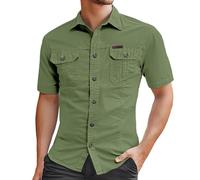 Chemise d'été à manches courtes pour homme, chemise de travail, double poche, en coton, respirante, confortable, avec boutonnière, chemise d'été, couleur unie, haut streetwear
