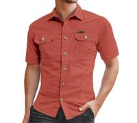 Chemise d'été à manches courtes pour homme, chemise de travail, double poche, en coton, respirante, confortable, avec boutonnière, chemise d'été, couleur unie, haut streetwear