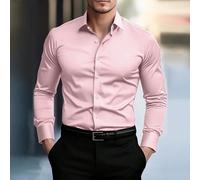 Chemise formelle pour hommes rose d'été décontractée et business pour le bureau, mode, col montant, couleur unie, boutons, manches longues, pour le travail quotidien, les fêtes, les mariages, les cade