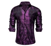 Chemise habillée de luxe en satin imprimé à manches longues pour homme - Chemise britannique boutonnée sur mesure - Coupe droite - Pour mariage, travail - Sans repassage - Pour fête décontractée et
