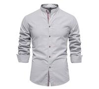 Chemise Homme Manches Longues- Blouse De Travail Col Mao Couleur Unie Décontractée Coupe Slim Chic Classique Confortable Passe-Partout d'affaires Haut Repassage Facile Automne Streetwear