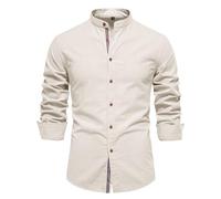 Chemise Homme Manches Longues- Blouse De Travail Col Mao Couleur Unie Décontractée Coupe Slim Chic Classique Confortable Passe-Partout d'affaires Haut Repassage Facile Automne Streetwear