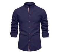 Chemise Homme Manches Longues- Blouse De Travail Col Mao Couleur Unie Décontractée Coupe Slim Chic Classique Confortable Passe-Partout d'affaires Haut Repassage Facile Automne Streetwear