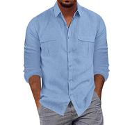 Chemise Homme Manches Longues- Chemisette Grande Taille Col Revers Couleur Unie Décontracté avec Poches Et Boutons Coupe Régulière Slim Blouse De Tous Les Jours Chic Passe-Partout Travail Haut