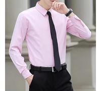 Chemise Homme pour lin Polyester Manches Longues Coupe Ajustée | pour mélange polyester et pour lin, tissu léger, respirant, idéal pour les journées chaudes(Pink L)