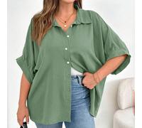 Chemise noire bouton simple et légère, style décontracté et confortable pour femmes grandes tailles au printemps et en été. Blouse, Top de travail, chemise pour enseignante, style simple 0XL,1XL,2XL,3