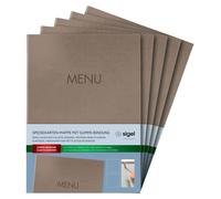 Chemise pour menus Reliure caoutchouc Estampage à froid MENU A4 beige Paquet de 5