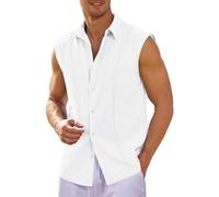 Chemise sans manches pour homme - Tenue formelle ou décontractée - Chemises de travail - Chemises sans manches - Chemise sans manches à revers simple - Sans plis - Noir uni - Chemises sans manches