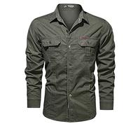 Chemise tactique à manches longues pour homme, style cargo, style militaire, chemise en coton durable et robuste, vêtements de travail avec plusieurs poches, haut extensible boutonné, Vert, 3XL