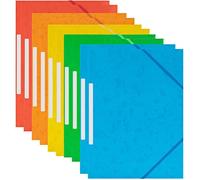 Chemises à Élastique Pochettes Cartonnées 3 Rabats en Carte Lustrée Format A4 Fermeture pour Documents, 5 Coloré Assorties (10pcs)
