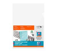 Chemises coin plastique OXFORD Fard'Liss A4 PVC 20/100e transparente incolore - Paquet de 10