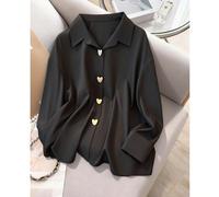 Chemisier à manches longues élégant avec boutons métalliques en forme de cœur pour femmes grandes tailles, chemise polyvalente de couleur unie pour le travail, convient pour un rendez-vous de la Saint