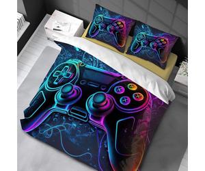 Chenbing Art Parure De Lit 220x240cm Housse De Couette Et Taie d'oreiller 80x80cm pour Enfants Adolescents 3D Console De Jeu Boutons d'action Gamer Console Manette Motif Sets De Housses De Couettes