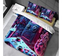 Chenbing Art Parure De Lit 90x190cm Housse De Couette Et Taie d'oreiller 80x80cm pour Enfants Adolescents 3D Console De Jeu Boutons d'action Gamer Console Manette Motif Sets De Housses De Couettes