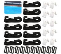 CHENBOOW Fixation pour Bâche Solaire de Piscine,10 Pièces Kit de Sangles de Couverture Solaire,Enrouleur de Couverture Solaire,Sangles de Fixation,Pinces,Boucles,pour Piscine Universelle