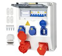 CHENGPI Coffret Électrique de Chantier,Répartiteur Mural,Distributeur de Courant Électrique avec Disjoncteur,CEE Prise et Schuko Prise,Compteur électrique - Distributeur de Puissance Consommée