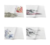 Chenlane Set de Table Tissus Lavable Machine sous Plat de Table Assiette Peinture À L'Encre de Chine, Paysage Set de Table Western Nappe Protège Table 32x42cm（4Pcs）