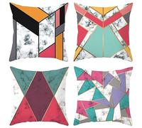 Chenlane Soie Housse Coussin Jardin Taie d'oreiller Lin Motif de Marbre Géométrie Triangulaire Vert Menthe Rose Noir Blanc 45x45cm, 4Pcs