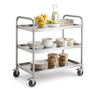 Chensyo Chariot de service en acier inoxydable avec roues, chariot de cuisine à 3 niveaux, chariot à roulettes avec freins et poignées, chariot de transport en acier inoxydable, chariot de bar