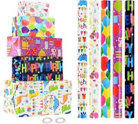 CHEPULA Papier cadeau anniversaire enfants 5 rouleaux 43cm x 300cm garçon Coloré