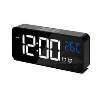 CHEREEKI Réveil Numérique, Horloge Numérique LED Reveil Matin Digital avec Température/Snooze/2 Alarme/12/24 Heure/Port de Recharge USB/10 Musiques