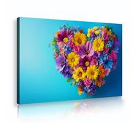 CHERHERART Affiche en toile multi-bouquet floral vibrant Tableau coloré en toile de fleurs en forme de cœur et peinture murale Bohème de la fleur printanière pour salon 80x130cm cadre intérieur