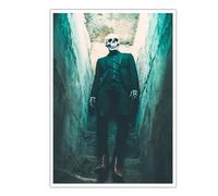 CHERHERART Affiche murale de Dark Alley Dark Alley Outdoor Affiche vintage de crâne bleu Estampes surréalistes de gentleman gothiques surréalistes pour Halloween Home 50x75cm sans cadre