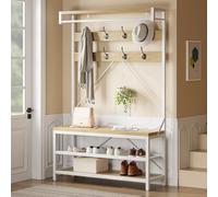 CherishCradle Meuble d’Entrée avec Banc, Étagère de Rangement pour Chaussures avec 8 Crochets et Étagère, 102 x 40 x 183cm, Porte-Manteaux, Vestiaire, pour Couloir, Chambre, Style Industriel, Naturel