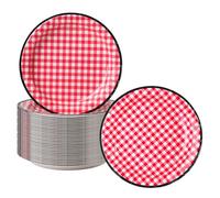 Cherypick Assiette jetable en carton 22 cm - Lot de 50, motif vichy bleu, résistantes et anti-fuite, compatibles micro-ondes, pour BBQ, pique-nique, anniversaires et fêtes