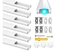 Chesbung LED Profil en aluminium blanc, 6X1m Leisten U Form Kanal Profil für LED Streifen (1-12mm), avec capuchons, Clips de fixation en métal et matériau de montage