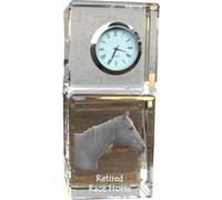 Cheval de course à la retraite - horloge en cristal avec photo, photo du cheval en cristal, horloge de table personnalisée de la marque Art-Dog