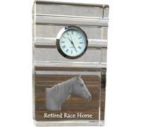 Cheval de course à la retraite - horloge en verre avec photo, photo de cheval en cristal, horloge sur pied personnalisée pour bureau de la marque Art-Dog