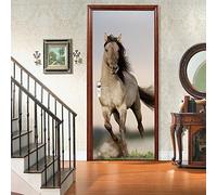 Cheval de Course Auto-Adhésif 3D Sticker de Porte/Poster de Porte 83x205 cm Brun Autocollant en PVC pour Décoration Intérieure Bureau, Chambre, Salon - Art Décoratif