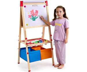 Chevalet artistique 3 en 1 pour enfants, tableau blanc magnétique en bois double face et tableau noir
