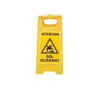 Chevalet ATTENTION SOL GLISSANT (WPSG680I). Balise de signalisation pour surface glissante, de couleur jaune. - Dimensions 600x300 mm