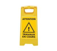 CHEVALET ATTENTION VÉHICULES DE MANUTENTION. CHEVALET JAUNE PLIABLE. CHEVALET SIGNALISATION PLIABLE. PANNEAU SIGNALISATION SUR PIEDS. À L’UNITÉ OU LOT 2-60 CM X 30 CM.