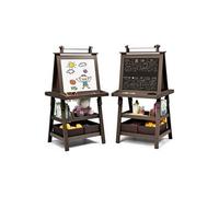 chevalet giantex café 59 x 50 x 117cm pour enfants 3 en 1 tableau de dessin magnétique double faces (tableau blanc + tableau noir) avec rouleau de papier Blanc G
