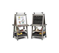 chevalet café pour enfants 3 en 1 tableau de dessin magnétique double faces (tableau blanc + tableau noir) avec rouleau de papier