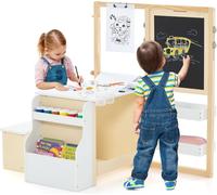 Chevalet d'art en bois pour enfants avec tableau noir et tableau blanc