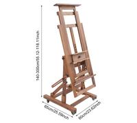 Chevalet d'artiste - Chevalet en bois massif, réglable en hauteur - Orientable horizontalement et verticalement - Hauteur : 140–300 cm - 4 roulettes avec freins - Couleur rétro