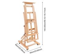 Chevalet d'artiste professionnel - Chevalet d'atelier - Réglable horizontalement et verticalement - Fabriqué en bois massif - Hauteur réglable de 140 à 300 cm - 4 roulettes verrouillables - Bois de bo