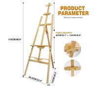 Chevalet d'atelier - Structure en A - Pliable - Bois - 175 x 59,5 x 72 cm - Hauteur 175 cm - Poids 3 kg - Pour la peinture/les expositions