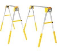 Chevalet de travail / chevalet de sciage - Lot de 2 - Pliable - Capacité de charge 1 200 kg - Réglable en hauteur sur 6 niveaux - Structure en acier, pieds en TPR - Jaune