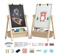 Chevalet double face en fer pour enfants avec trombone, planche à dessin pliable réglable en hauteur, chevalet debout rotatif à 360°, tableau noir avec lettres et chiffres pour garçons et filles
