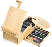 Chevalet en bois, réglable, et coffret de peinture de 56 pièces